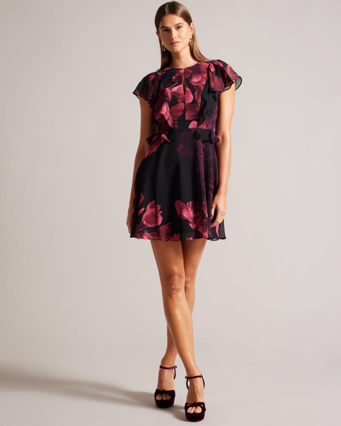 Peignoir Ted Baker Angel Sleeve Mini With Peplum Waist Noir Femme | JLW-95541839